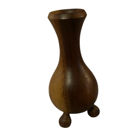 Vintage Handmade Carved Wooden Serving Set 4 Cups Vase - Picture 3 of 4